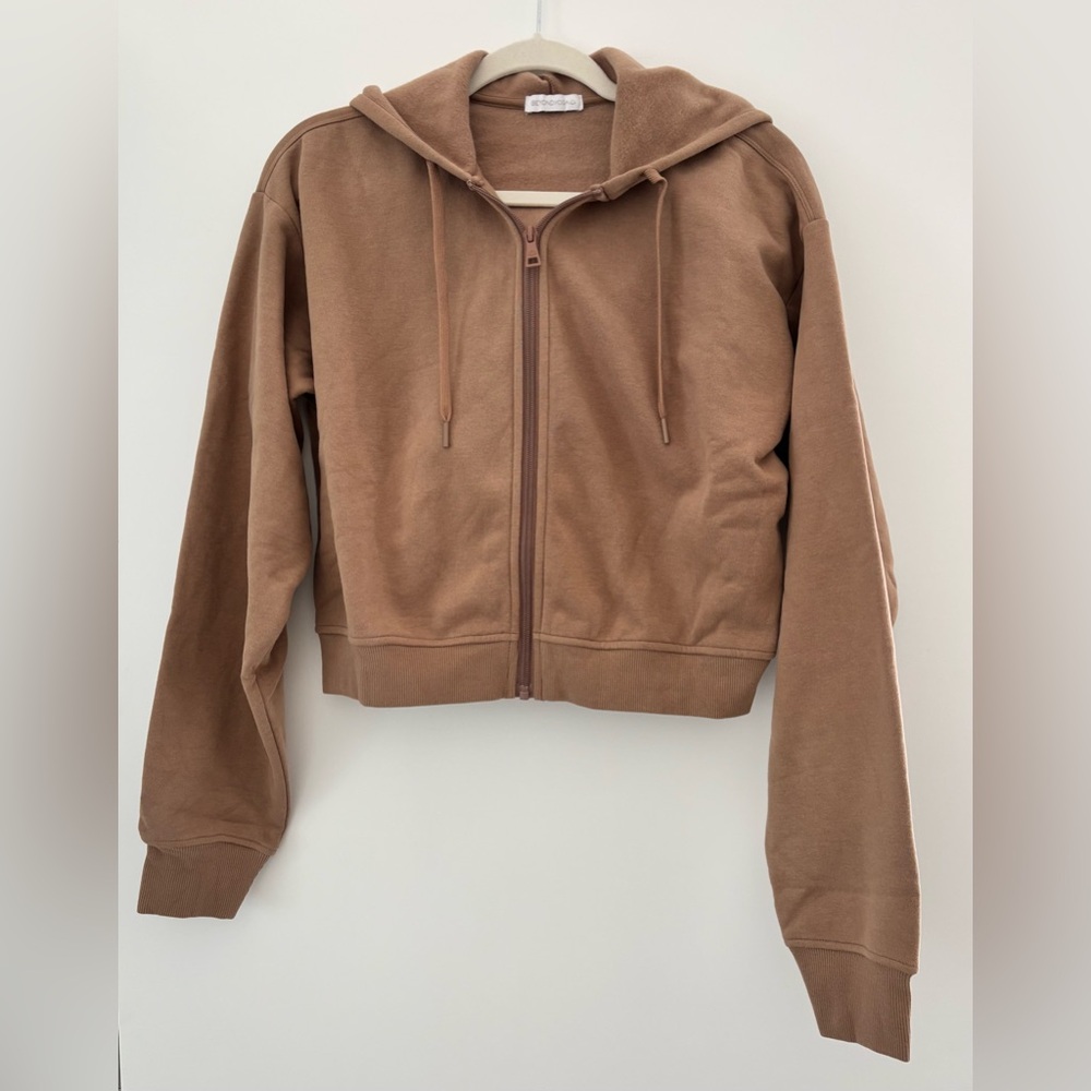 NWOT Beyond Yoga LuxeFleece Zip-Up Hoodie - Desert Sand Sz Small - Picture 2 of 8